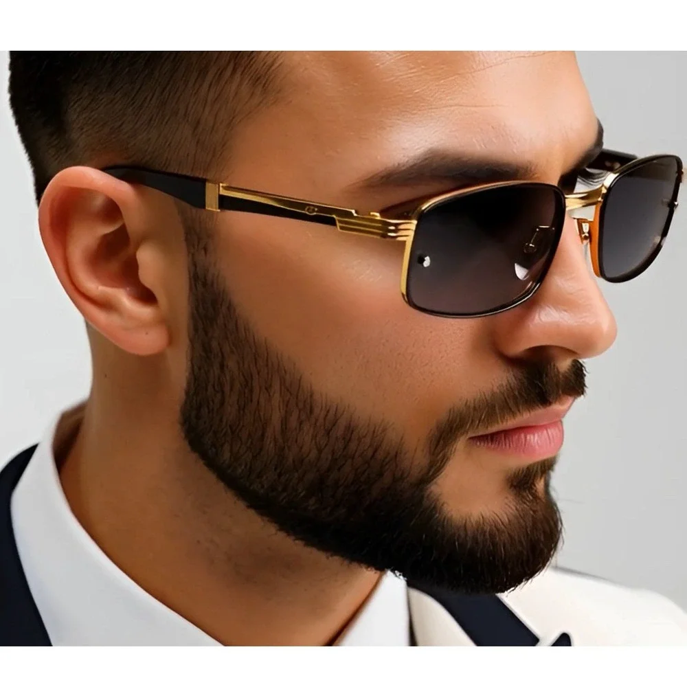 Sunglasses Men Hip Hop Shades Square Gold‎ Frame Elegant Classy Retro Festival